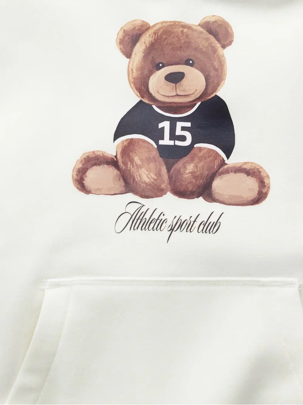 H&M Big Kids Teen Hoodie with Teddy Bear Athletic Club Graphic Ecru Sz 20 School